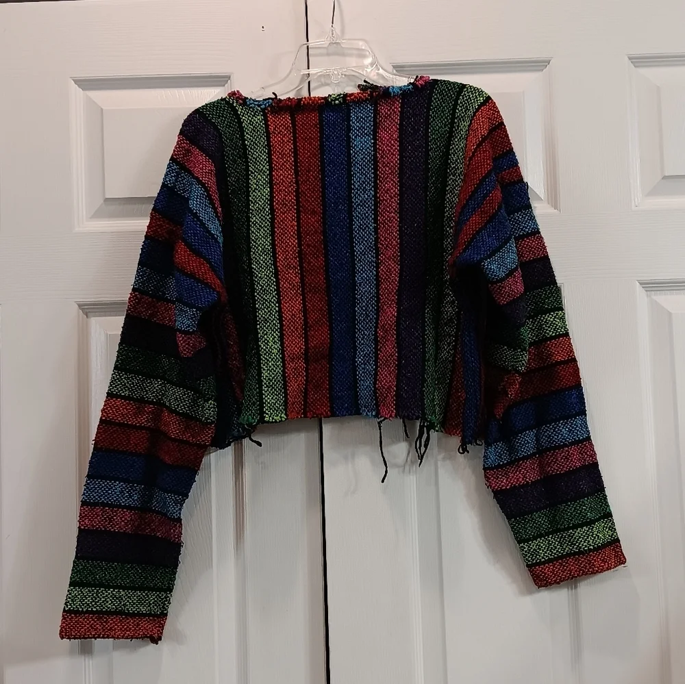 Vel-Mex Cropped Baja Mexican Women's Custom Sweatshirt Boho Grunge Size L